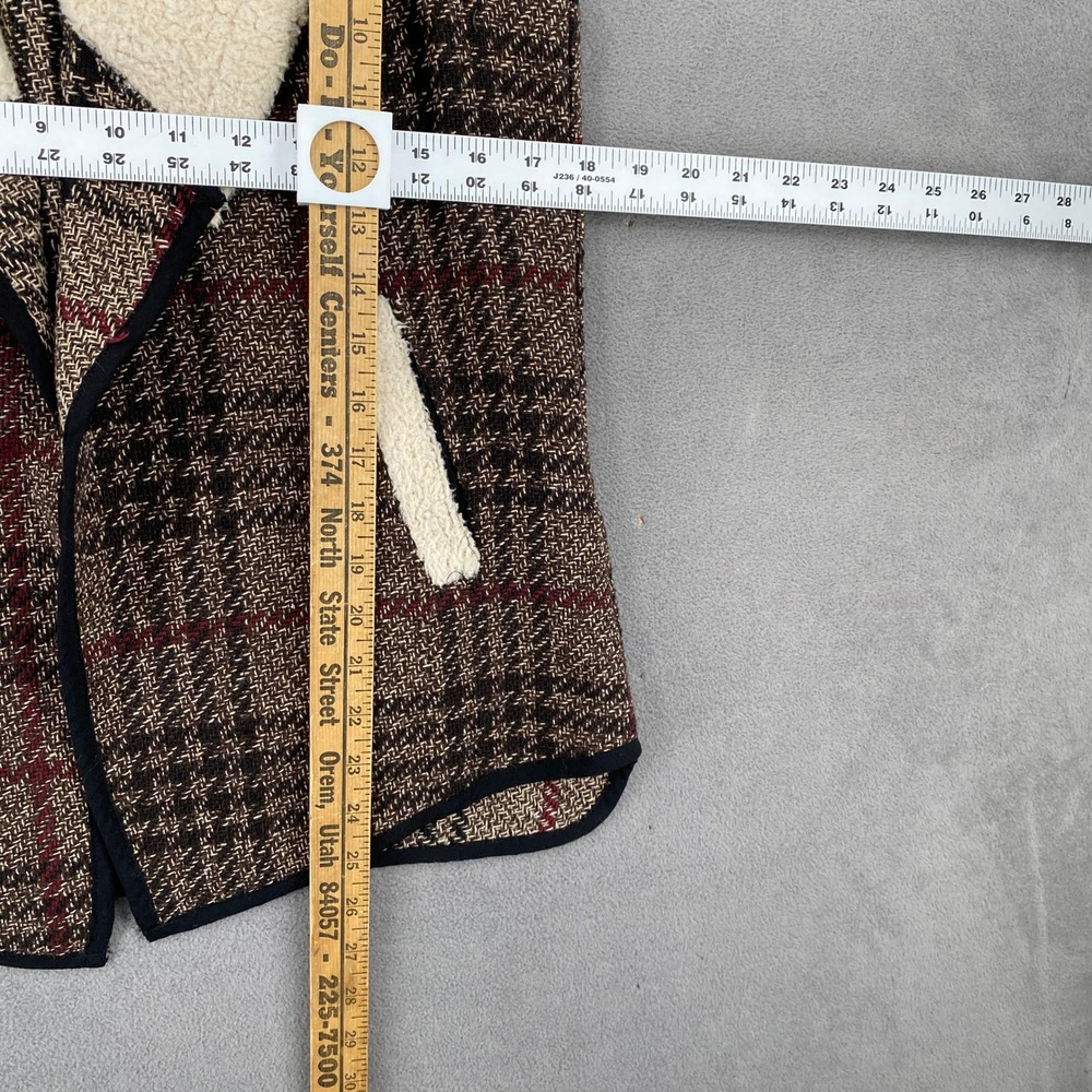 Kate Collection Womens Plaid Faux Shearling Trim Snakeskin Yoke Vest Brown L - Picture 3 of 6